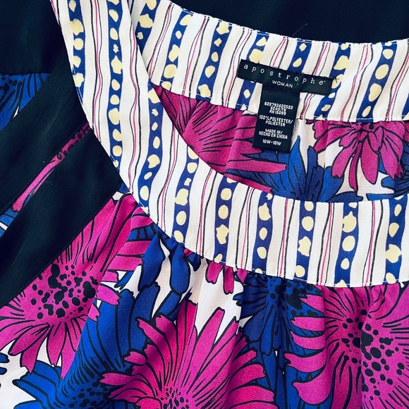 APOSTROPHE Woman Floral Print Sleeveless Blouse 16W 18W Purple Blue Black - Picture 4 of 6